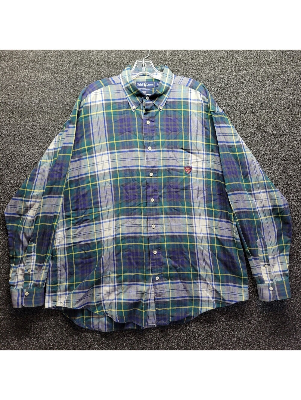 Vtg Polo Ralph Lauren Shirt Men’s XL Crest Logo Plaid Long Sleeve